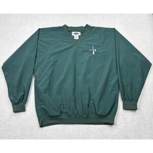 LAL Mens Large Hunter Green Nylon V-Neck Windshirt Pullover Windbreaker Jacket